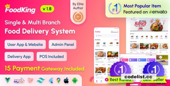 FoodKing v1.8 - Restaurant Food Delivery System with Admin Panel & Delivery Man App | Restaurant POS - nulled » Premium Scripts, Plugins & Mobile