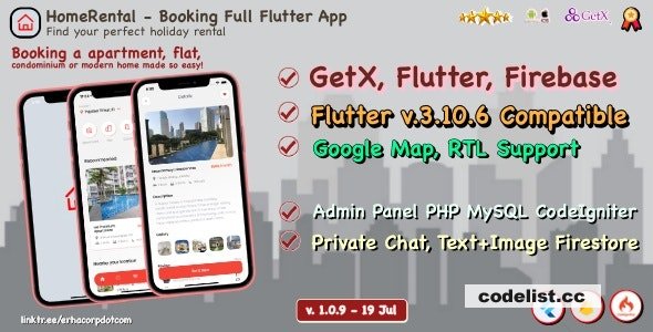 HomeRental v1.0.9 - Booking Properties Full Flutter App with Chat » Premium Scripts, Plugins & Mobile