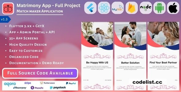 Matrimony App v1.7 - Match Maker - Full Project (Mobile App, Admin Panel, API, Database) » Premium Scripts, Plugins & Mobile