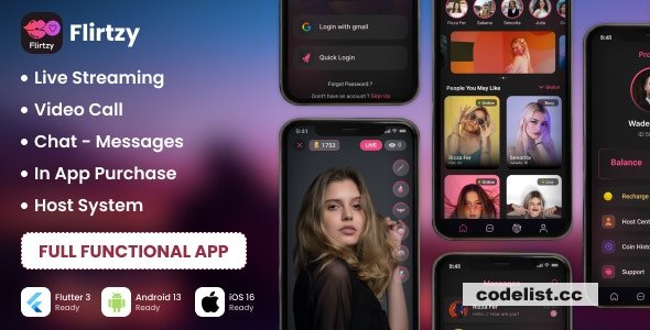 Flirtzy v1.5.0 - Live streaming, Video Call, Chat, Host » Premium Scripts, Plugins & Mobile