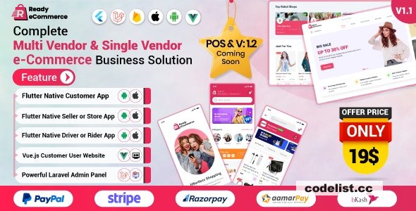 Ready ecommerce v1.0 - Complete Multi Vendor e-Commerce Mobile App, Website, Rider App with Seller App » Premium Scripts, Plugins & Mobile