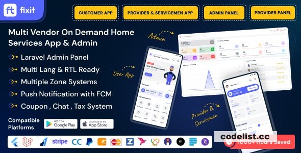 Fixit v1.0.7 - Multi Vendor On Demand, Handyman, Home service Flutter App with Admin Complete Solution » Premium Scripts, Plugins & Mobile