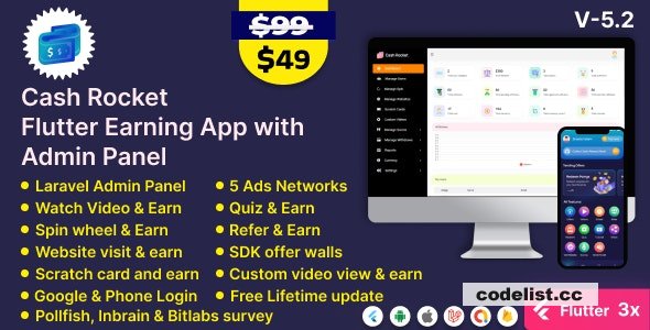 Cash Rocket v6.2 ᄄC Flutter Online Earning App with Admin Panel » Premium Scripts, Plugins & Mobile