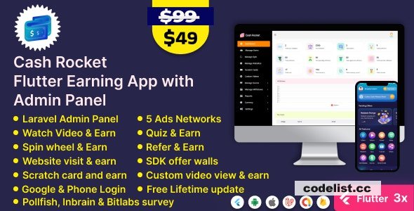 Cash Rocket v5.3 ᄄC Flutter Online Earning App with Admin Panel » Premium Scripts, Plugins & Mobile