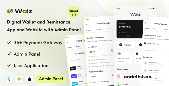 Waiz v1.3 - Digital Wallet and Remittance App and Website with Admin Panel - nulled » Premium Scripts, Plugins & Mobile