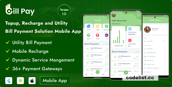 Bill Pay v2.1 - Topup, Recharge And Utility Bill Payment Mobile App » Premium Scripts, Plugins & Mobile