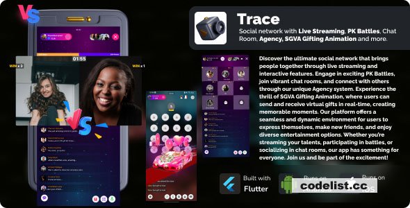 Trace v1.1 - Social network with Live Streaming, PK battles, Chat room, Agency and more » Premium Scripts, Plugins & Mobile