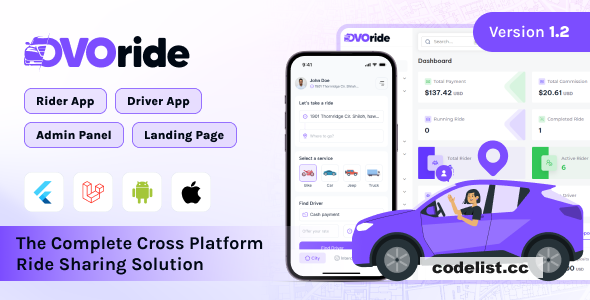 OvoRide v1.4 - Complete Cross Platform Ride Sharing Solution » Premium Scripts, Plugins & Mobile