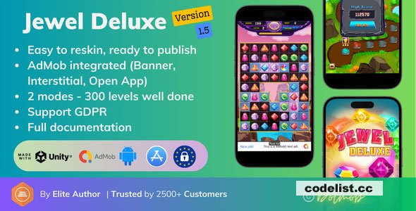 Jewel Deluxe v1.5 - Unity Complete Project (Android + iOS + AdMob) » Premium Scripts, Plugins & Mobile