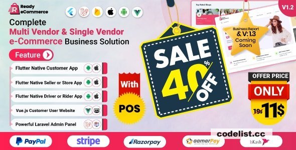 Ready ecommerce v3.7.0 - Complete Multi Vendor e-Commerce Mobile App, Customer Website with Store POS
