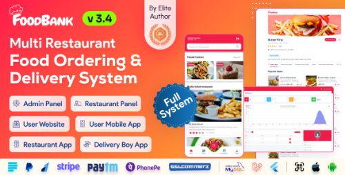 FoodBank v3.4 – Multi-Restaurant Ordering App with Admin & Vendor Dashboard