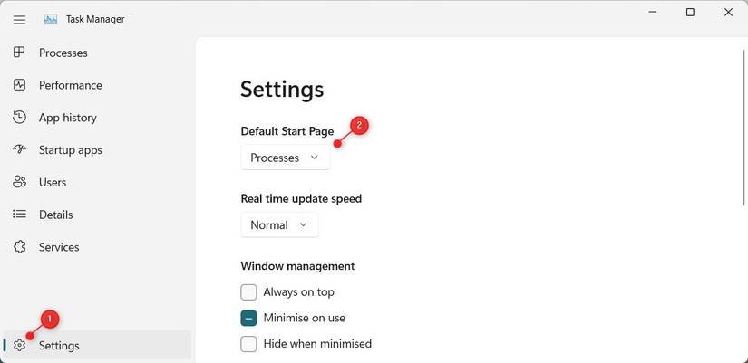 How to Change the Task Manager Start Page in Windows 11