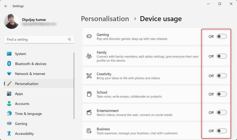How to Change Your Device Usage Options in Windows 11