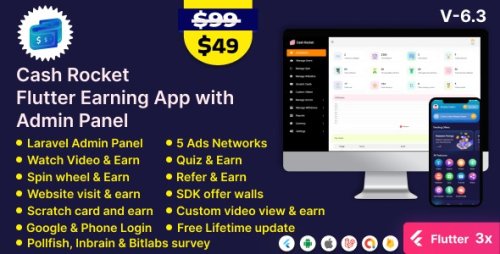 Cash Rocket v6.4 – Flutter Online Earning App with Admin Panel - nulled