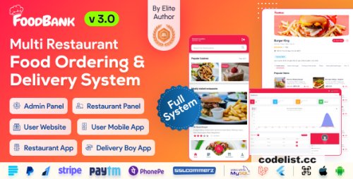 FoodBank Multi Restaurant v3.4 - Restaurant App with Admin &amp; Restaurant Panel - nulled