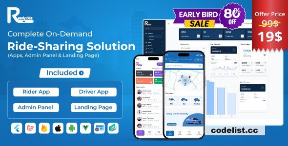 ReadyRide v2.4 - Complete Ride Sharing Rider &amp; Driver Mobile Apps with Web Admin Panel